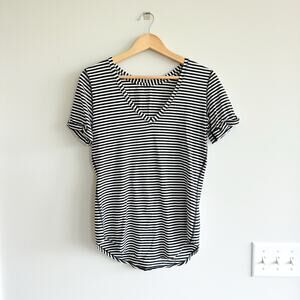 Lululemon Love Tee V-Neck Short Sleeve Top Modern Stripe Heathered Black White 6